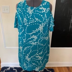 Teal Floral Shoulder Cut-out Summer Dress